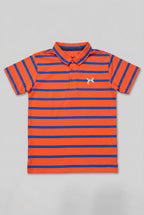 Orange With Blue Stripes Polo For Boys