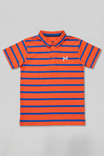 Orange With Blue Stripes Polo For Boys