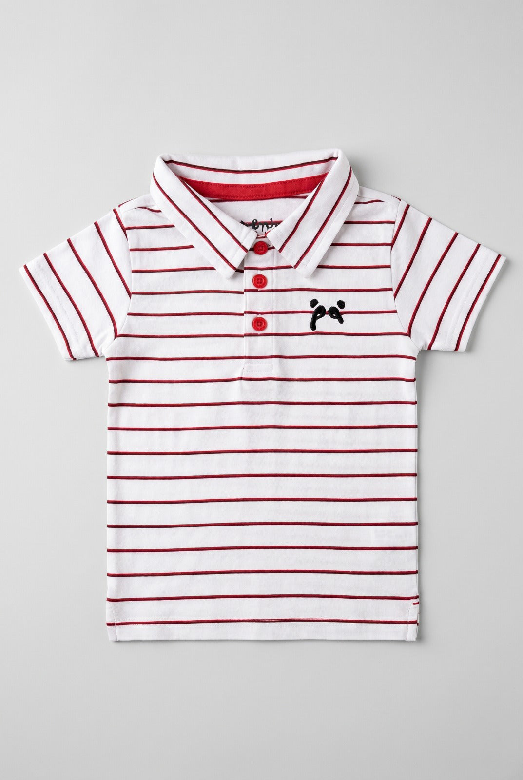 White With Red & Black Stripes Polo For Boys Main image