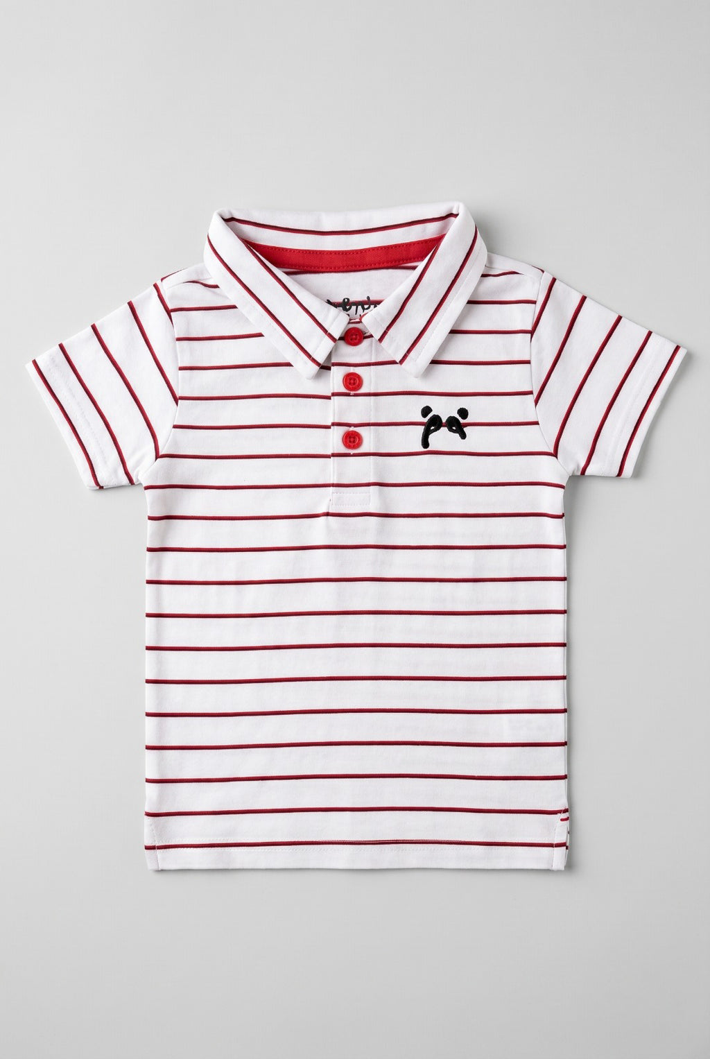 White With Red & Black Stripes Polo For Boys
