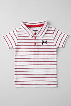 White With Red & Black Stripes Polo For Boys