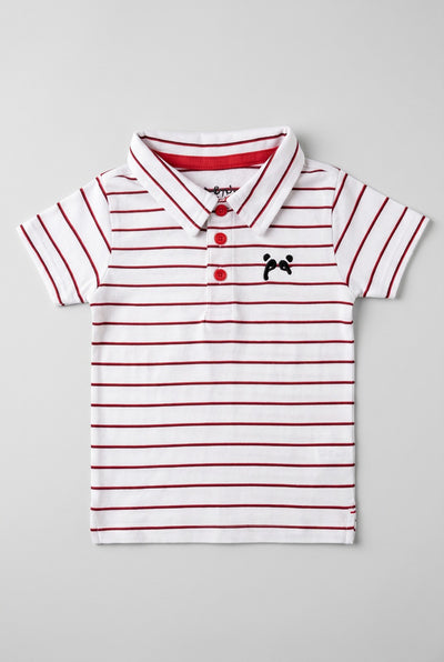White With Red & Black Stripes Polo For Boys