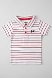 White With Red & Black Stripes Polo For Boys