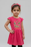Blush Pink Bicycle Print With Hair Band Frock For Girls