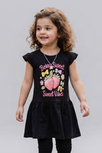 Black Berry Sweet Print With Hair Band Frock For Girls