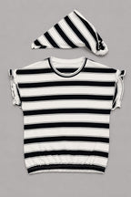 White With Black Stripe Bib T-shirt Top For Girls