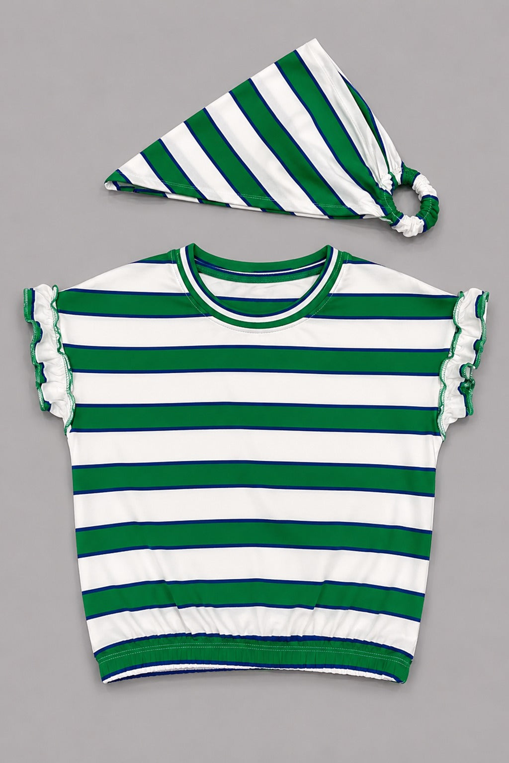 White With Green Stripe Bib T-shirt Top For Girls