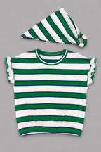 White With Green Stripe Bib T-shirt Top For Girls