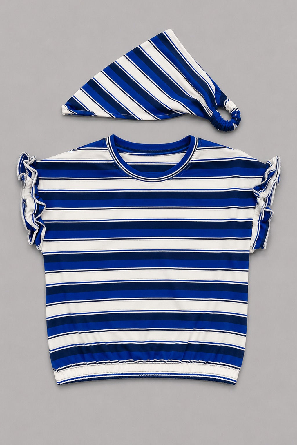 White With Blue Stripe Bib T-shirt Top For Girls
