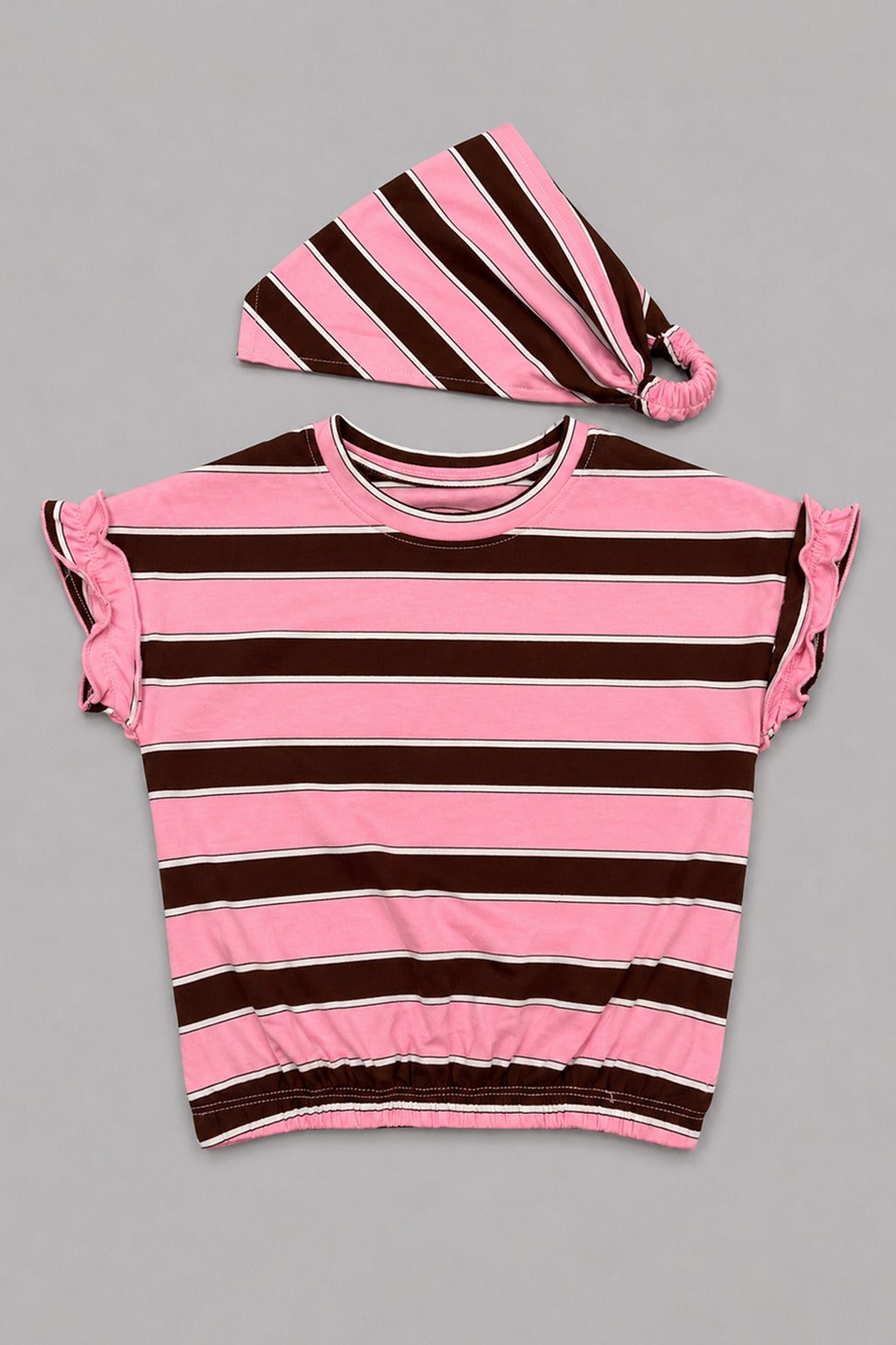 Pink With Brown Stripe Bib T-shirt Top For Girls