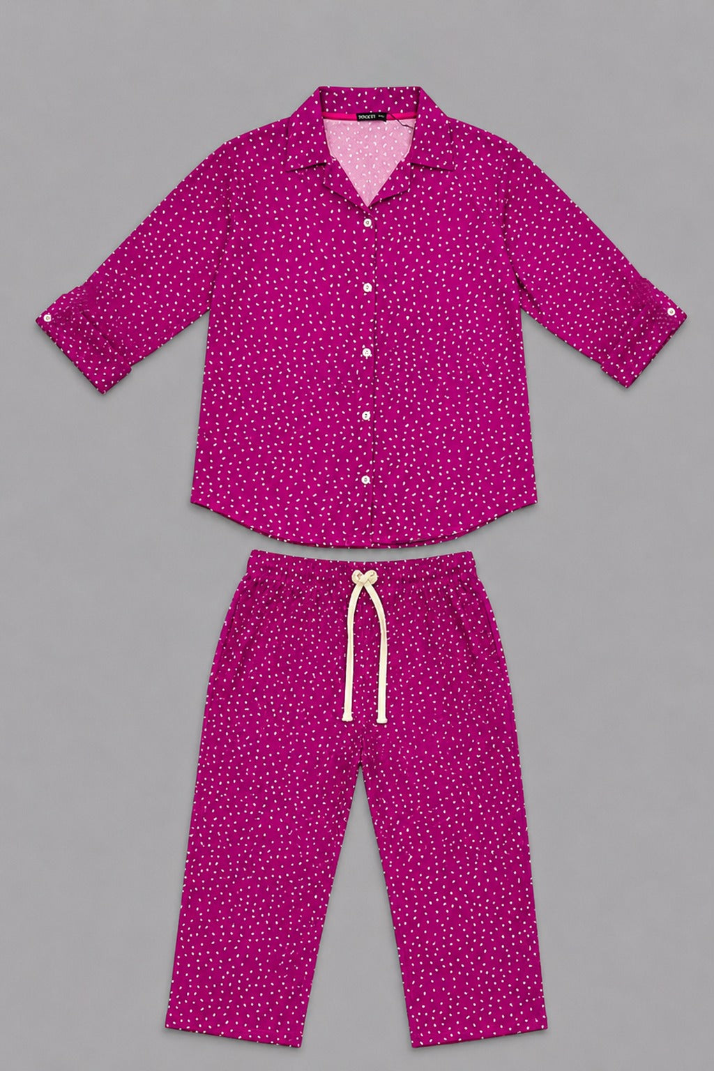 Purple Dots Print Co-ord Ribbed Fabric Suit For Women