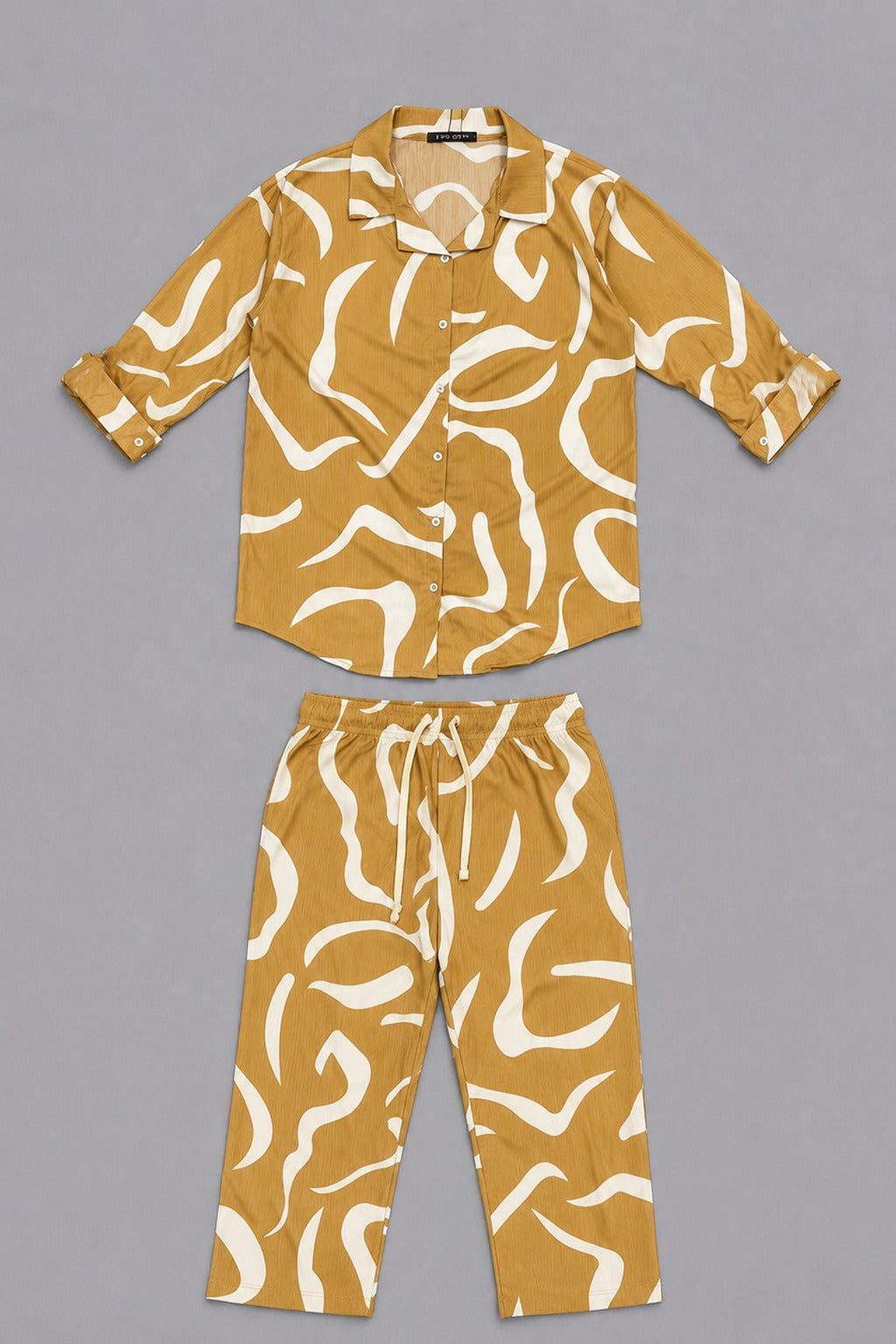 Brown Pattern Co-ord Ribbed Fabric Suit For Women