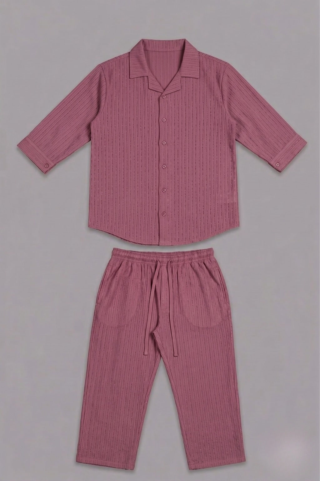 Pink Co-ord Ribbed Fabric Suit For Women