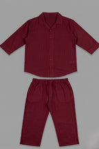 Maroon Co-ord Ribbed Fabric Suit For Women
