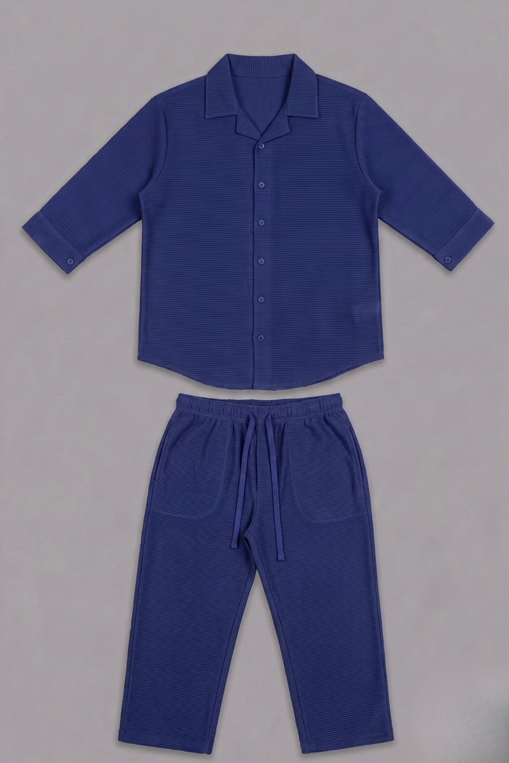 Royal Blue Co-ord Ribbed Fabric Suit For Women