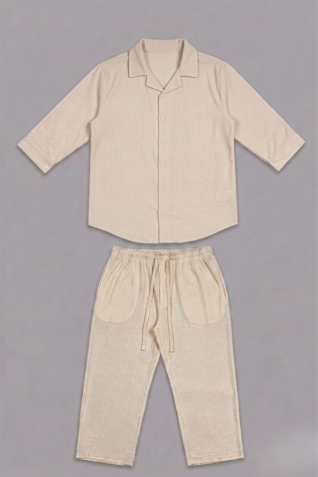 Cream Co-ord Ribbed Fabric Suit For Women