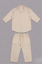 Cream Co-ord Ribbed Fabric Suit For Women