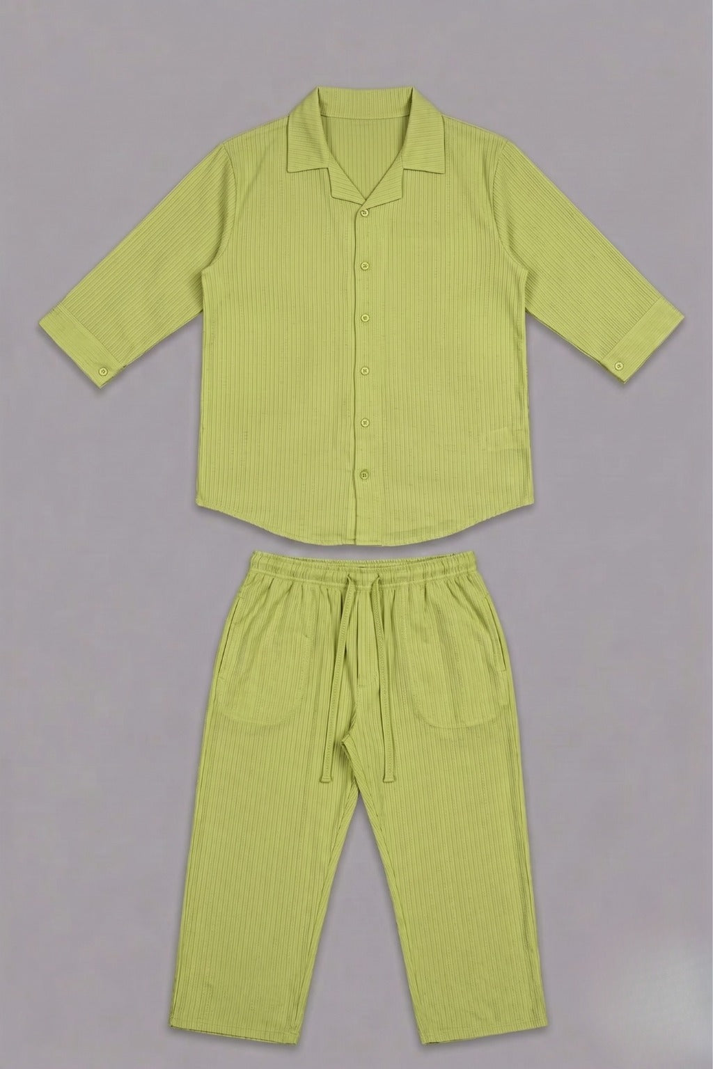 Green Co-ord Ribbed Fabric Suit For Women Main image