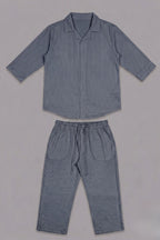 Blue Co-ord Ribbed Fabric Suit For Women