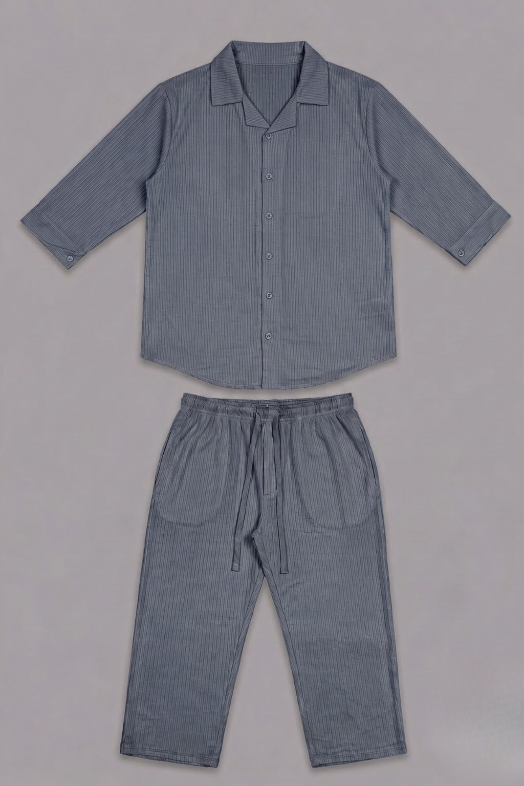 Blue Co-ord Ribbed Fabric Suit For Women