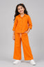 Orange Plain Co-ord Fabric Suit For Girls