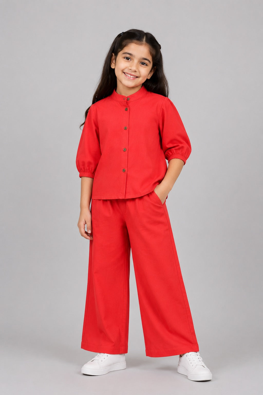 Peach Plain Linen Fabric Suit For Girls