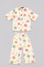 Cream Flower Print Linen Suit For Girls