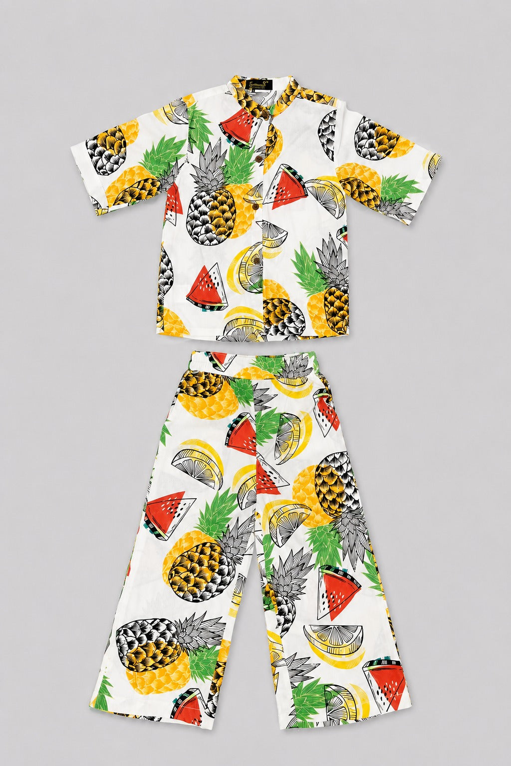 White Pineapple Print Linen Suit For Girls Secondary image