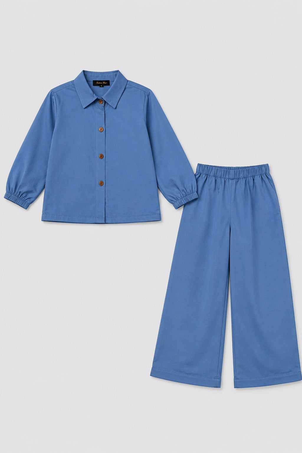 Blue Plain Linen Fabric Suit For Girls