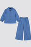 Blue Plain Linen Fabric Suit For Girls