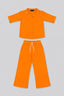 Orange Plain Co-ord Fabric Suit For Girls