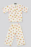 Cream Strawberry Print Linen Suit For Girls