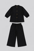 Black Plain Linen Fabric Suit For Girls