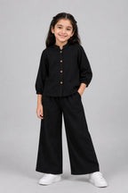 Black Plain Linen Fabric Suit For Girls