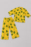 Yellow Pineapple Print Linen Suit For Girls