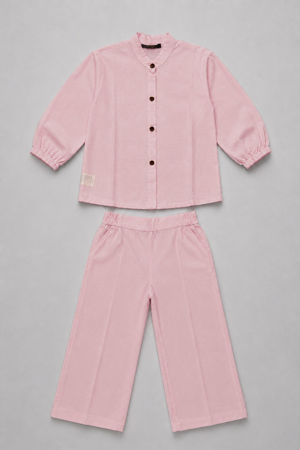 Pink Plain Linen Fabric Suit For Girls
