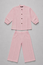 Pink Plain Linen Fabric Suit For Girls