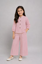 Pink Plain Linen Fabric Suit For Girls