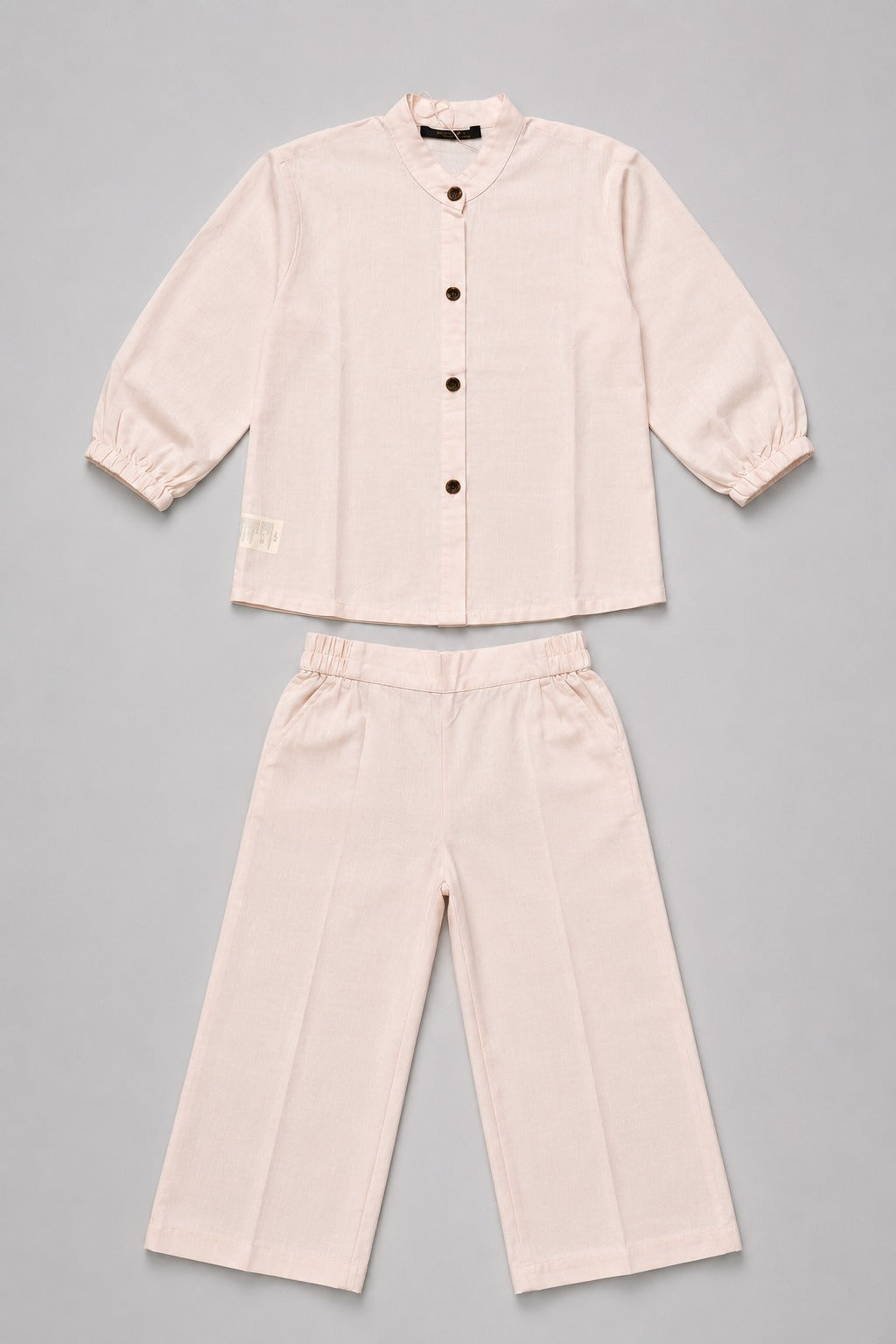 Baby Pink Plain Linen Fabric Suit For Girls Main image