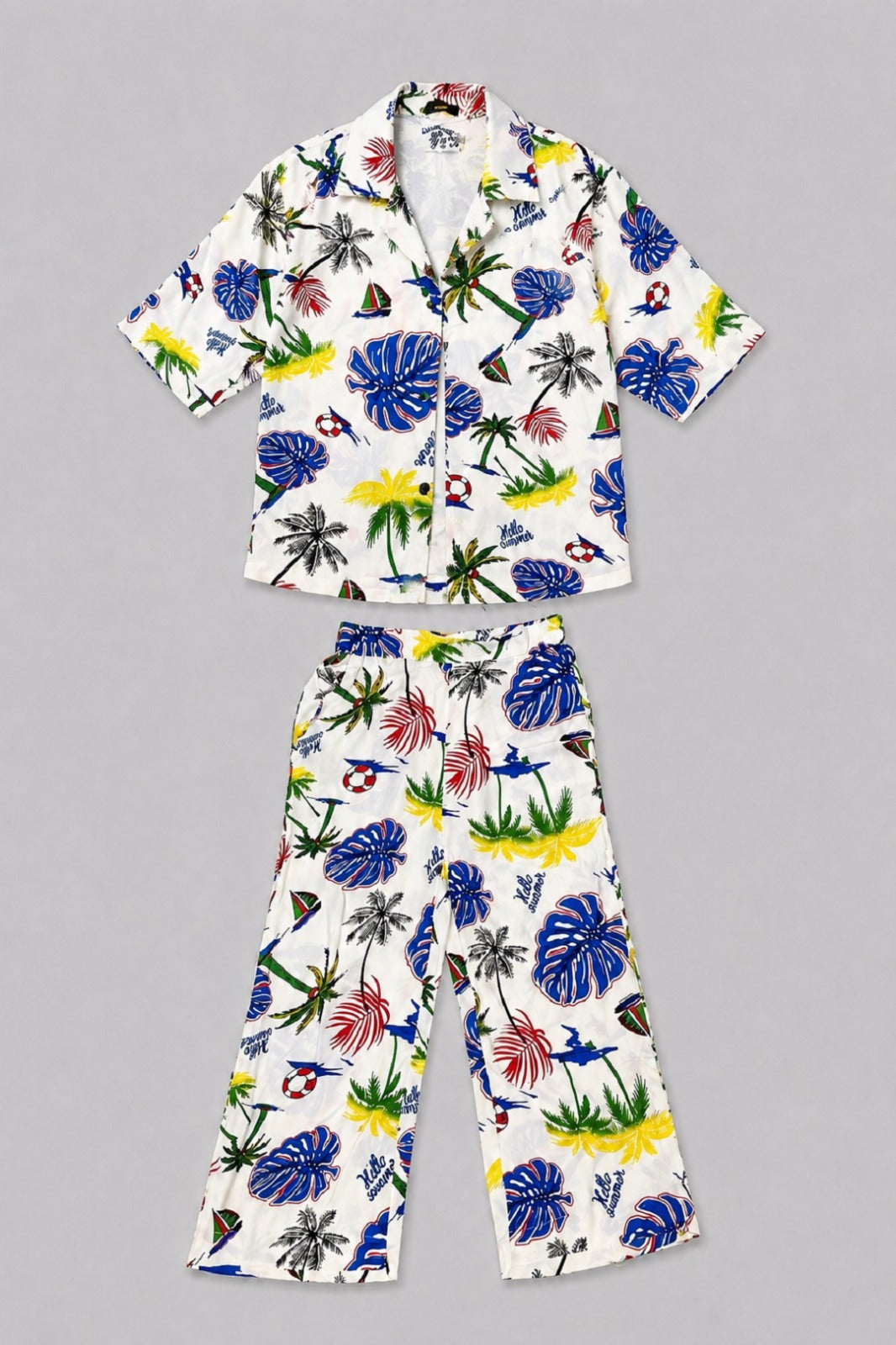 White Tree Print Linen Suit For Girls Secondary image