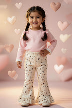 Yellow Heart Love Print Flapper Pajama For Girls