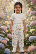 White Flowers Print Pocket Pajama For Girls