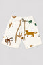 Cream Animals Print Cotton Fabric Shorts For Boys
