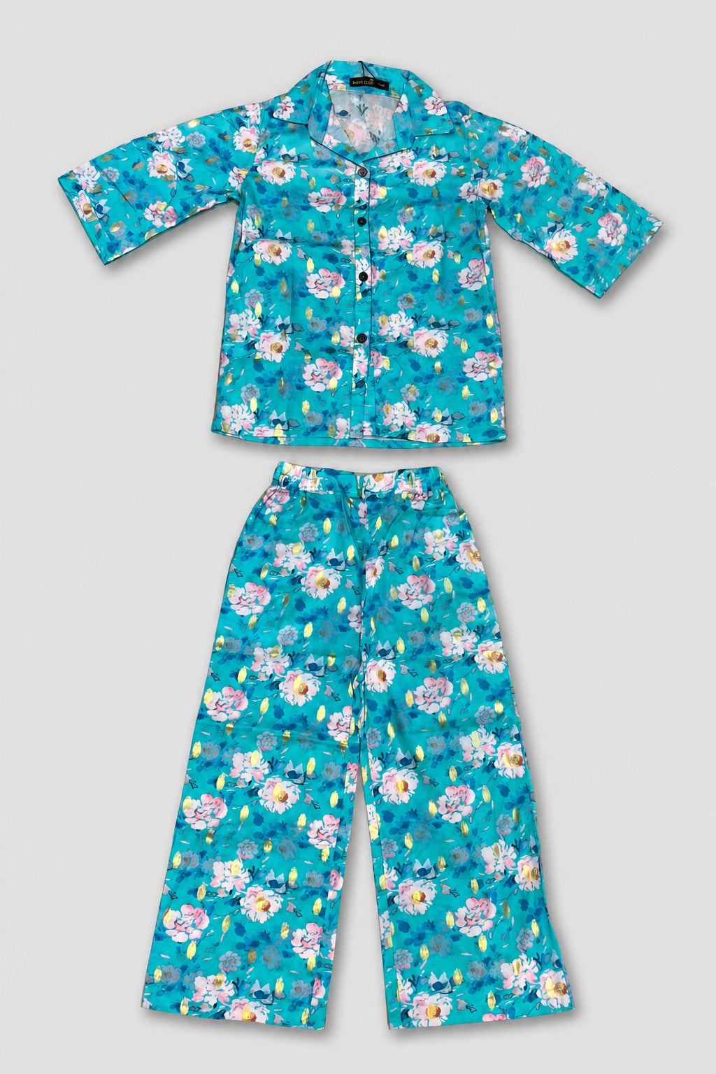 Blue Flowers Print Cotton Suit For Girls