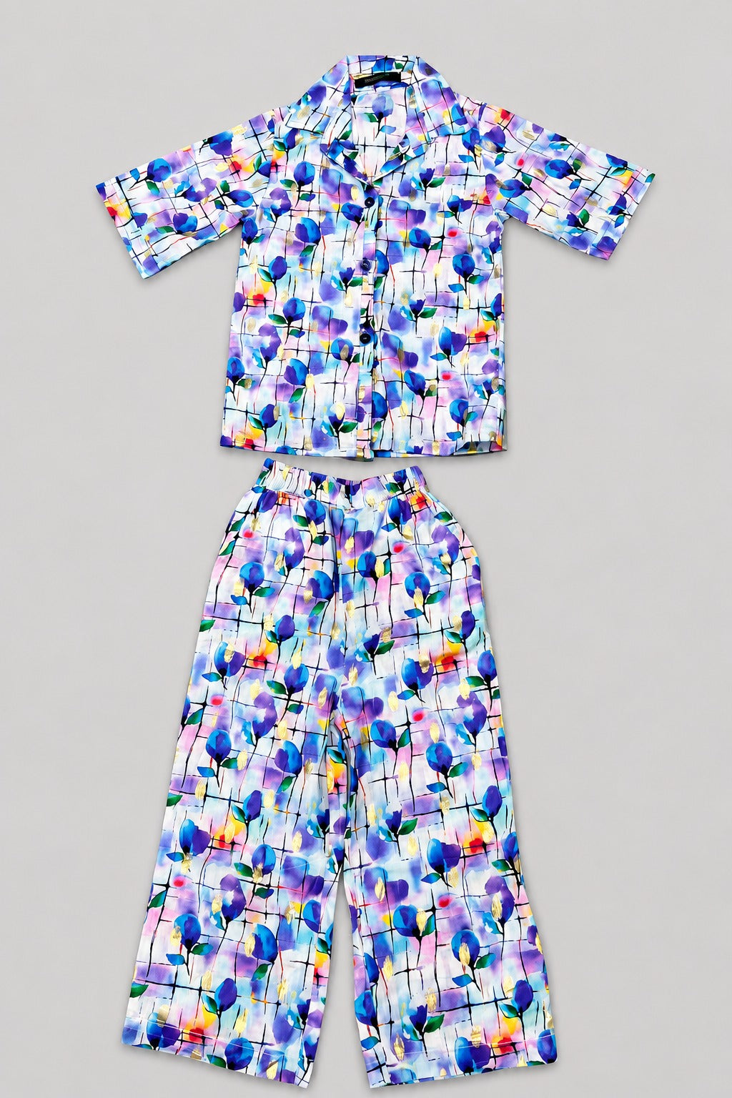 Purple Flowers Print Cotton Suit For Girls