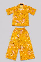 Yellow Flowers Print Cotton Suit For Girls