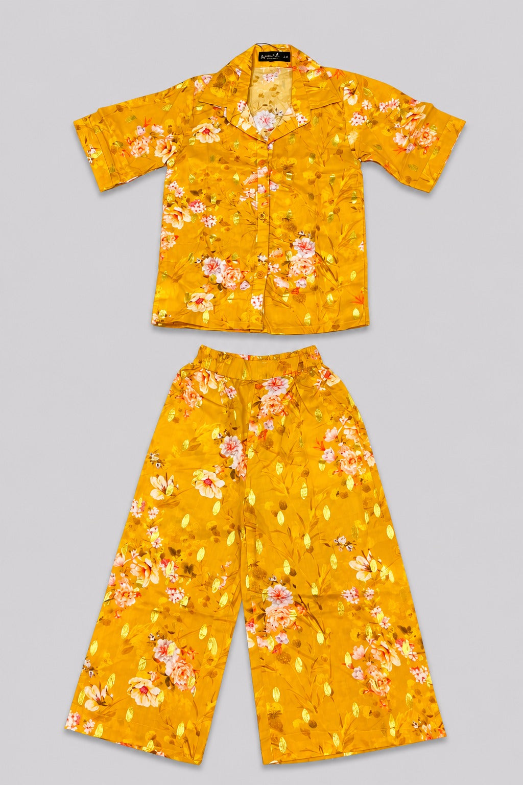 Yellow Flowers Print Cotton Suit For Girls