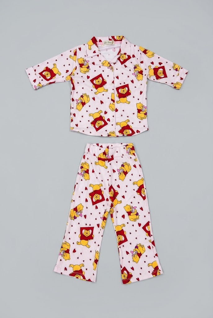 White Bear Print Co-ord Fabric Suit For Girls