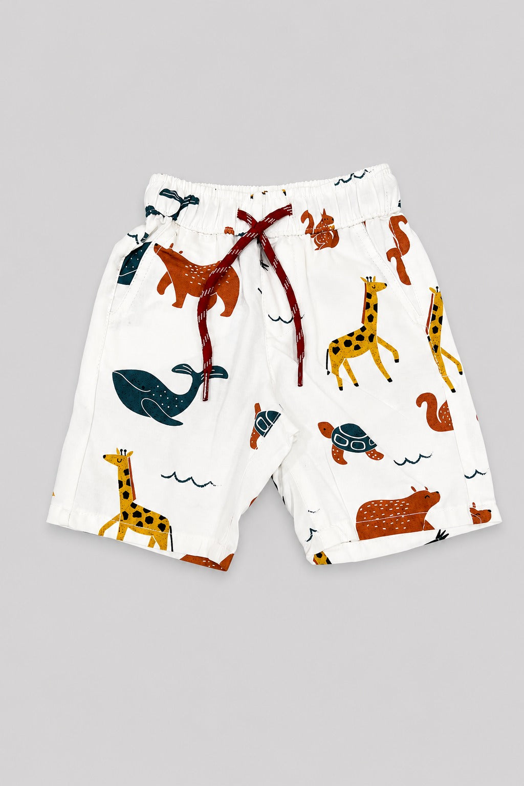 White Animals Print Cotton Fabric Shorts For Boys