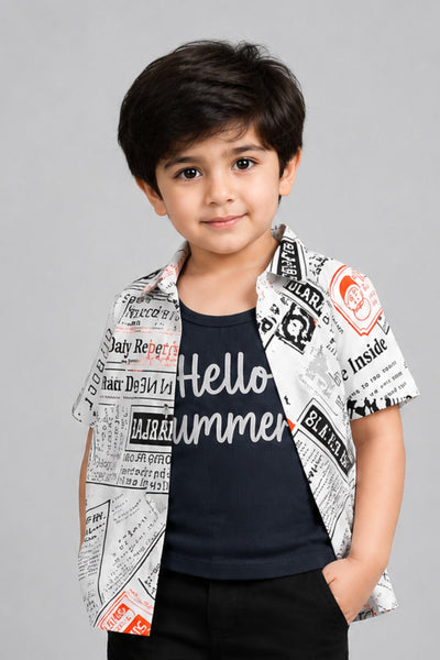 White Gift Box Print Casual Shirt For Boys